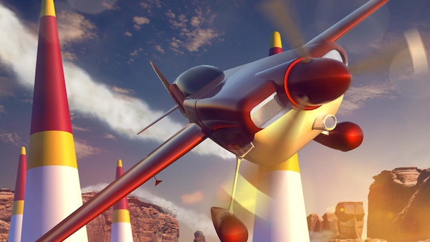 Sports plane on air racing Render 3D Illustration