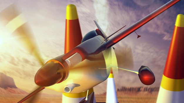 Спортивный самолет на воздушных гонках Render 3D Illustration
