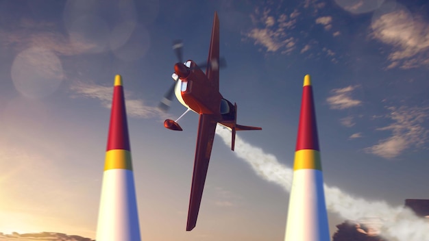 Sports plane on air racing Render 3D Illustration