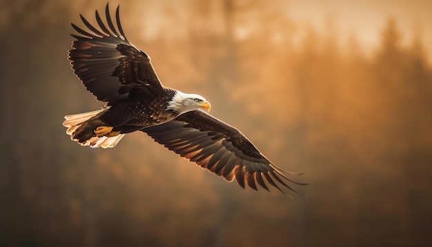 Величественная хищная птица с расправленными крыльями парит в воздухе, созданная искусственным интеллектом