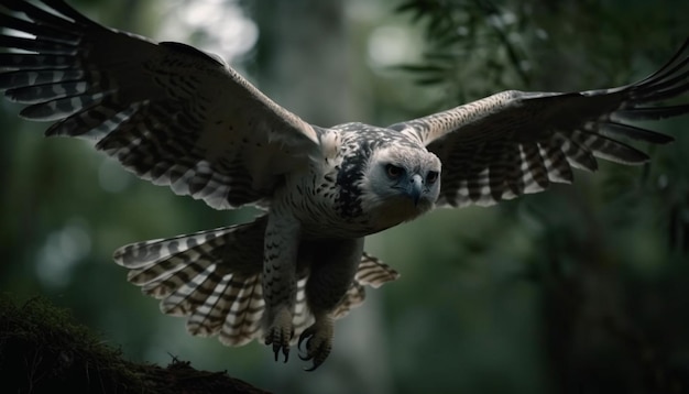 Spread wings soaring eagle owl in motion generated by AI