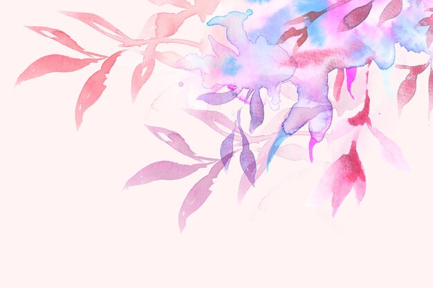 잎 수채화 일러스트와 함께 분홍색에서 봄 꽃 테두리 배경