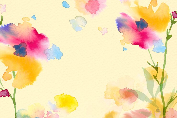 無料Photo 花の水彩イラストと黄色の春の花の境界線の背景