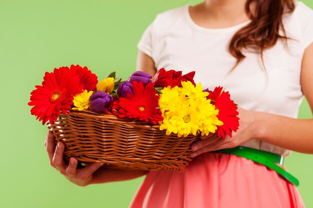 Spring flowers in a basket
