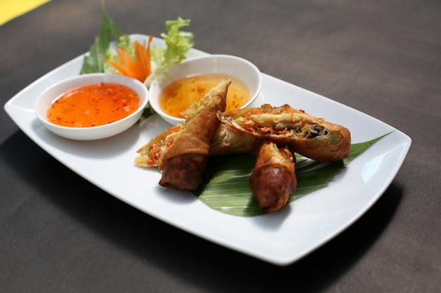 Spring rolls with sauce