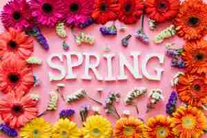 Free photo spring word in bright flowers arrangement