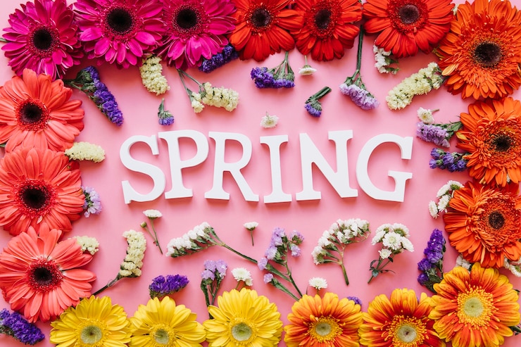 Free Photo spring word in bright flowers arrangement