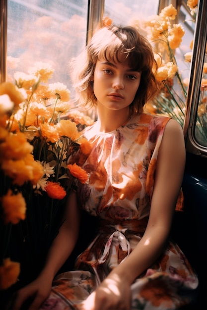 Free photo springtime portrait of woman with blossoming flowers