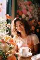 Free photo springtime portrait of woman with blossoming flowers