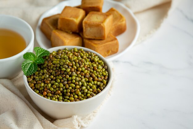 Sprouts seed in white small bowl