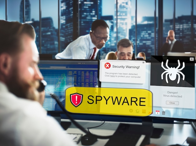 Free photo spyware computer hacker virus malware concept