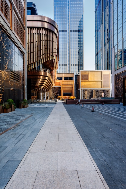 square front of modern office buildings