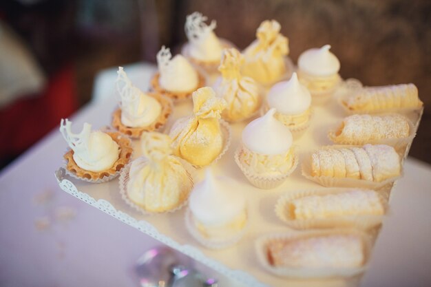 Square plate with tasty cookies and pastry