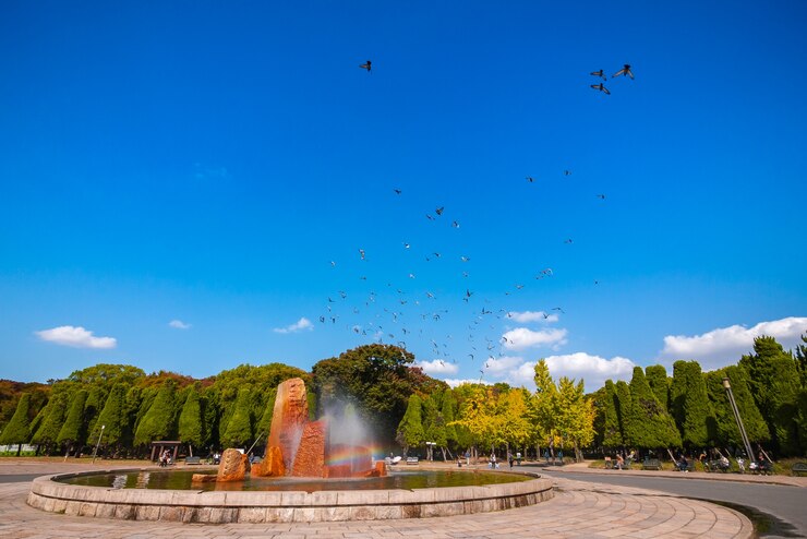 Free Photo square with stone fountain