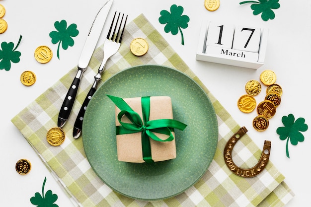 St patrick items arrangement flat lay