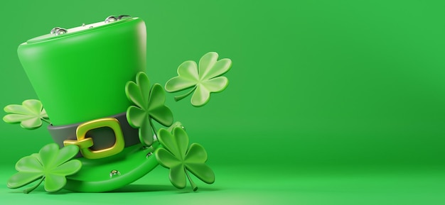 Free photo st patricks hat background with clover leaves 3d illustration