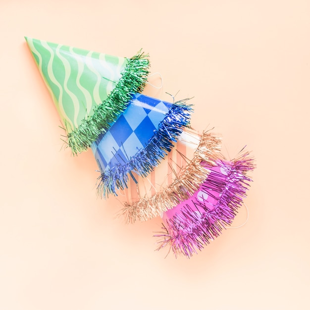 Stack of bright party hats