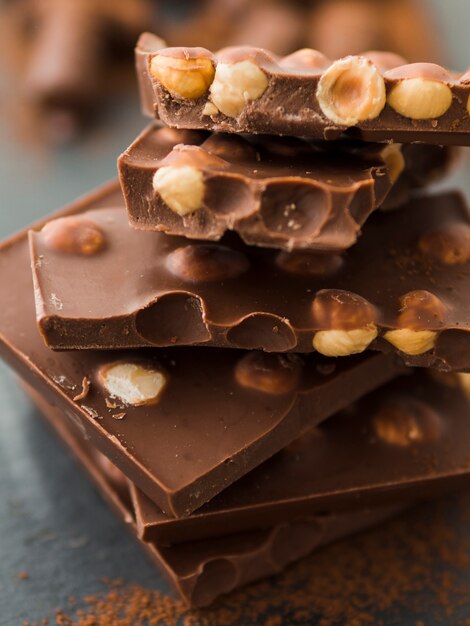 Stack of chocolate bars with nuts