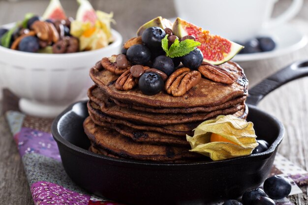 Stack of chocolate pancakes