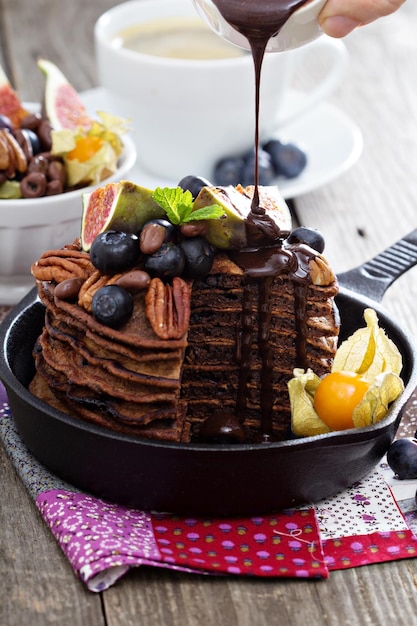 Stack of chocolate pancakes