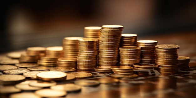 Free photo a stack of coins with a financial chart behind