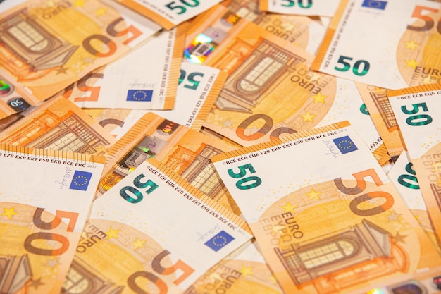 Stack of fifty euro banknotes