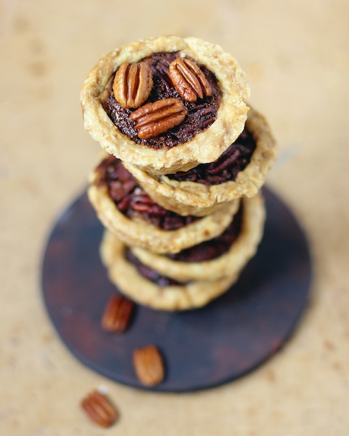 Stack mini pecan pies