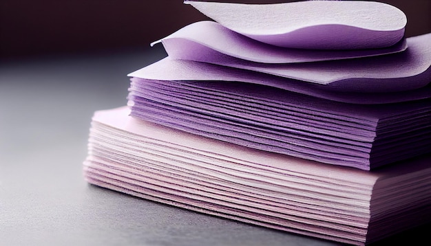 Бесплатное фото Стопка фиолетовых бумаг на столе, сгенерированная ии