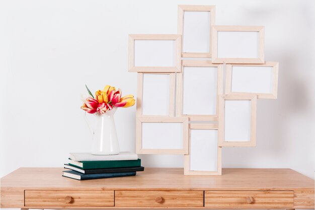 Stack of photo frames in interior