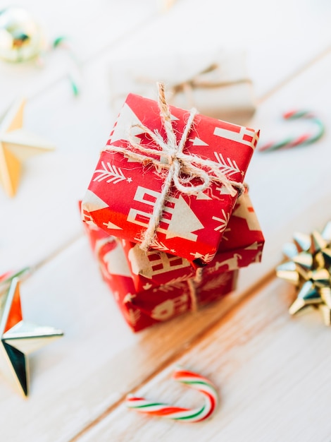 Stack of red gift boxes 