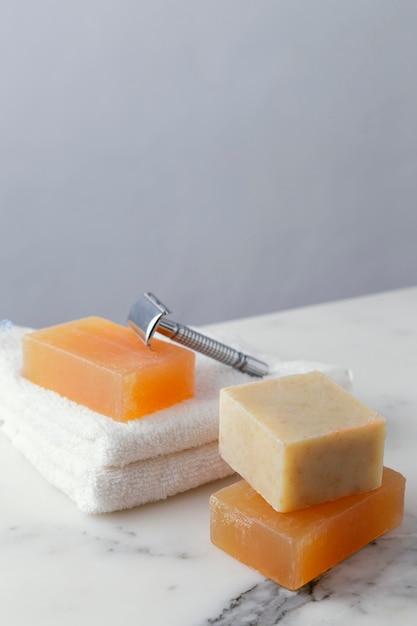 Stack of soaps on desk