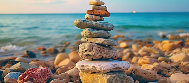 岩の積み重ね 瞑想 ヨガ 浜辺のバランス