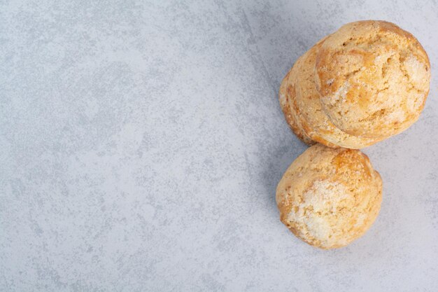 Stack of sweet cookies on gray background. High quality photo