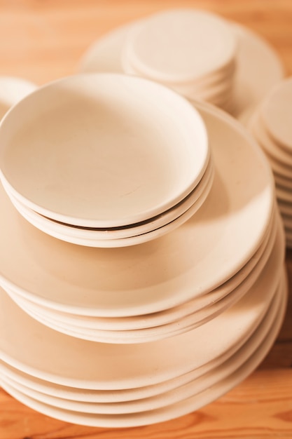 Stacked of handmade ceramic plates