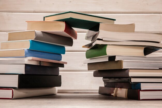 Stacks of books forming bridge