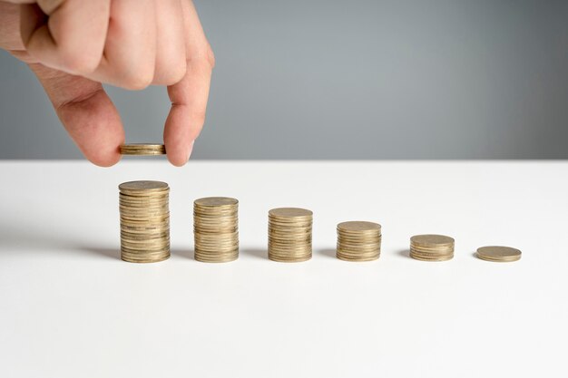 Stacks of coins on desk