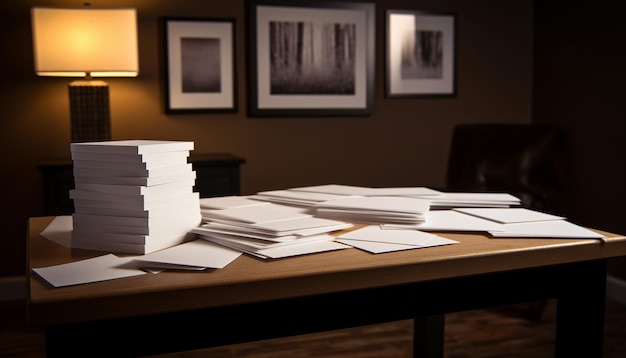 Stacks of old books on modern table generated by AI