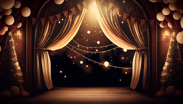 Бесплатное фото Сцена, украшенная для ночного празднования, освещена блестящим светом, созданным искусственным интеллектом