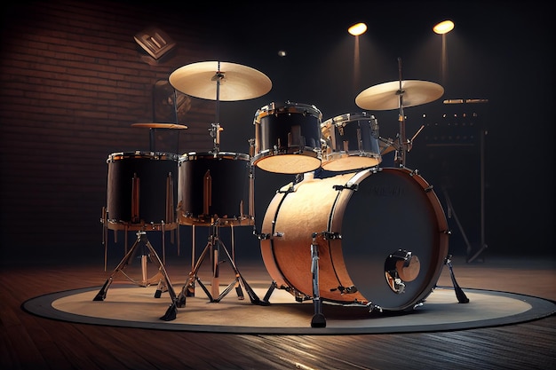 Free photo stage set drums kit and cymbal generative ai