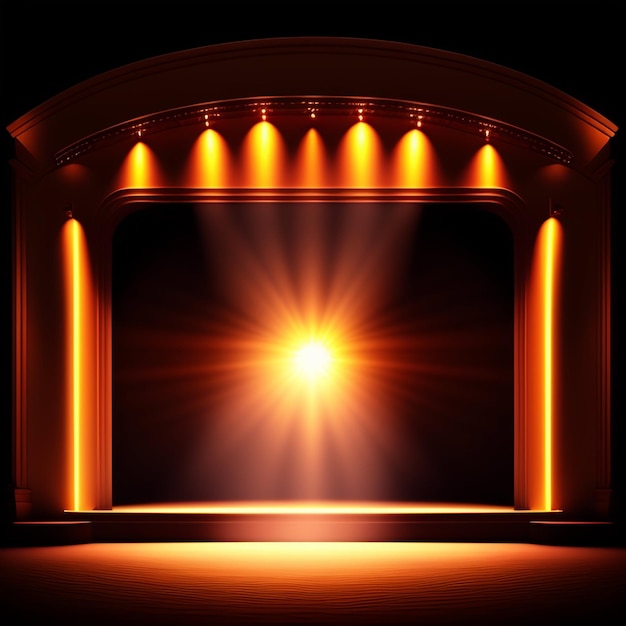 Free photo a stage with a bright light and a yellow light on it.