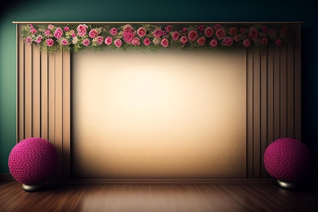 Free photo a stage with a pink flower arrangement in the center