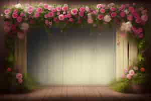 Free photo a stage with a pink flower backdrop