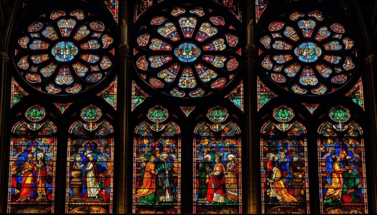 Free Photo stained glass window depicts religious saint praying generated by ai