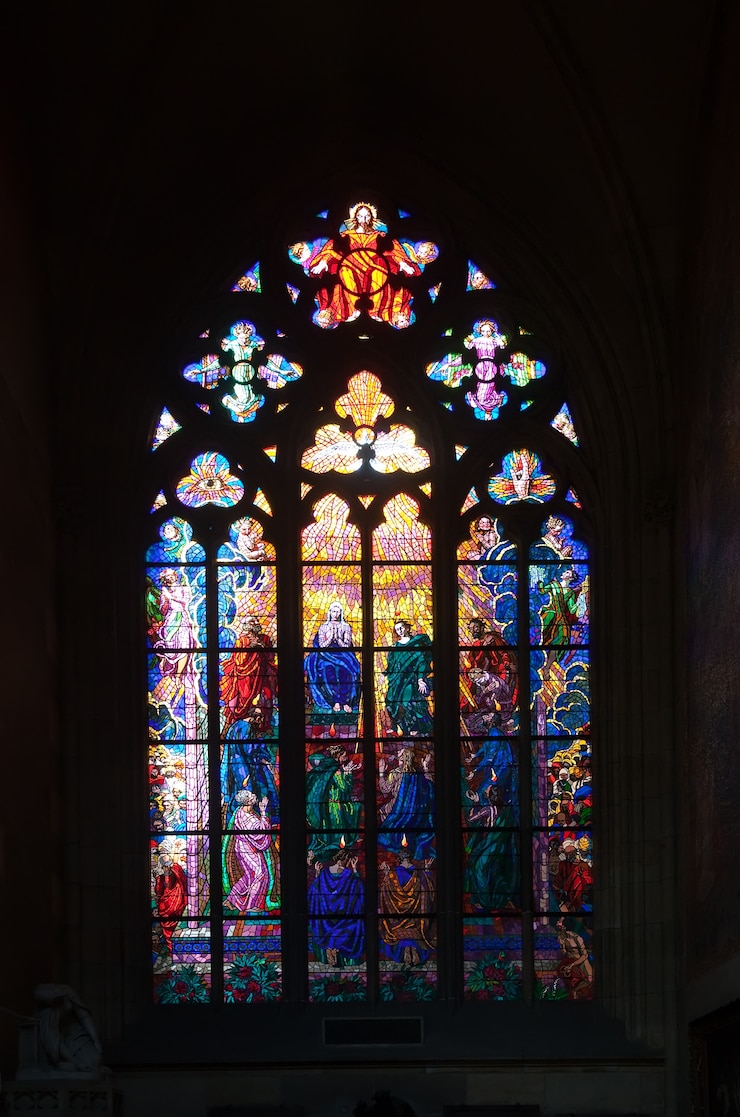 Free Photo stained-glass window in saint vitus cathedral