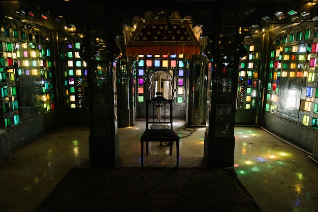 Stained glass windows in the City Palace in Udaipur Rajasthan