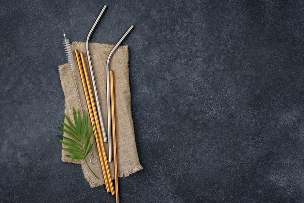 Stainless metallic straws on cloth