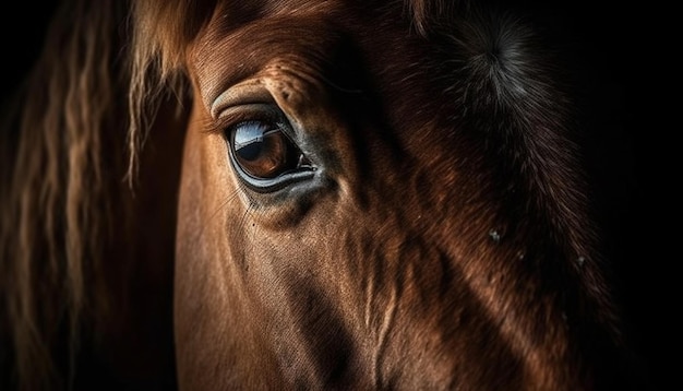 Free photo stallion mane and eye in close up portrait generated by ai
