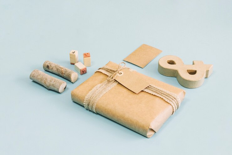 Free Photo stamps and wood near ampersand and gift