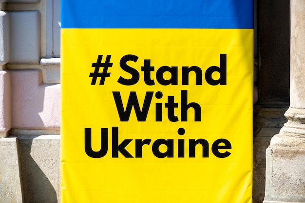 Stand with Ukraine sign in Sibiu Romania