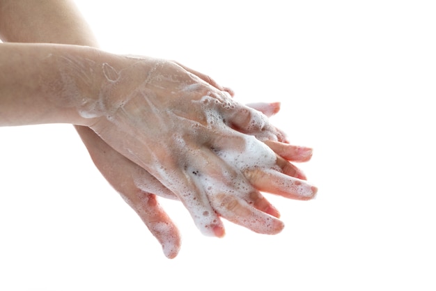 Standard action for hand washing with foam disinfectant hand sanitizer